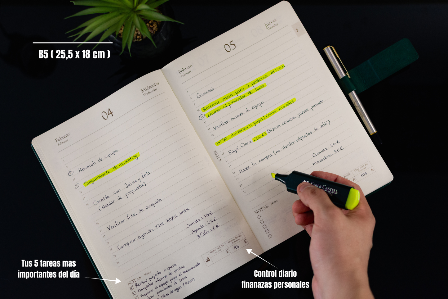 REGAL B5 — Agenda día por página | tamaño ideal (25,5 × 18 cm)