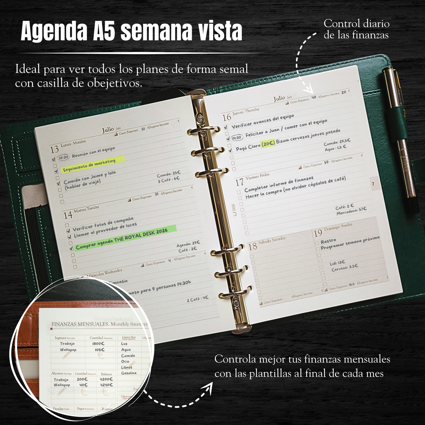 MONTBLANC A5 Horizontal | Agenda ejecutiva semana vista (6 anillas)